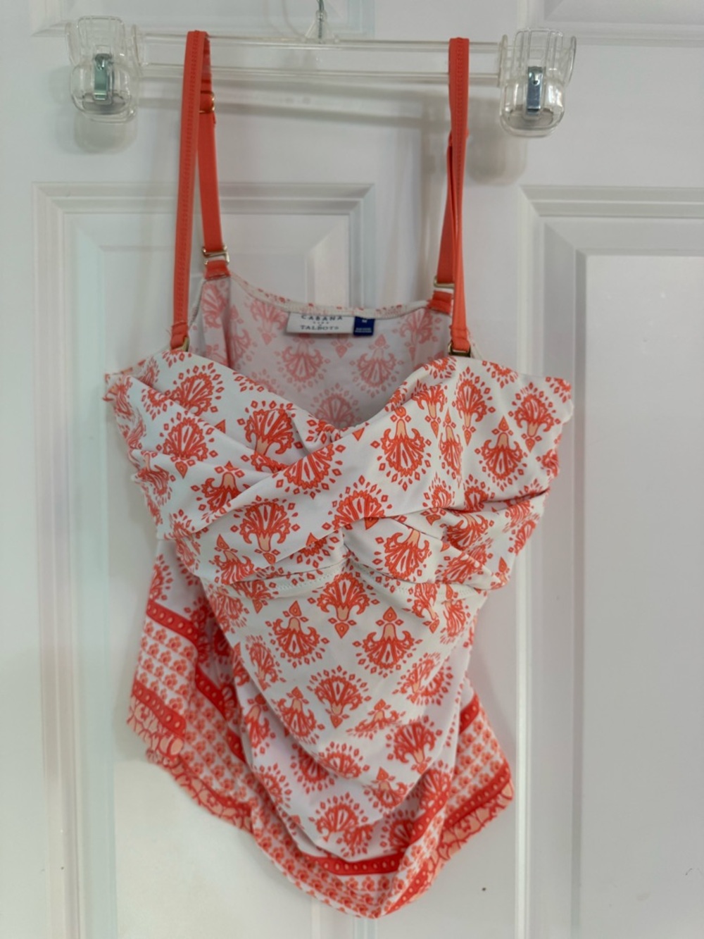 Talbots Coral and White Printed Camisole Tankini Top
